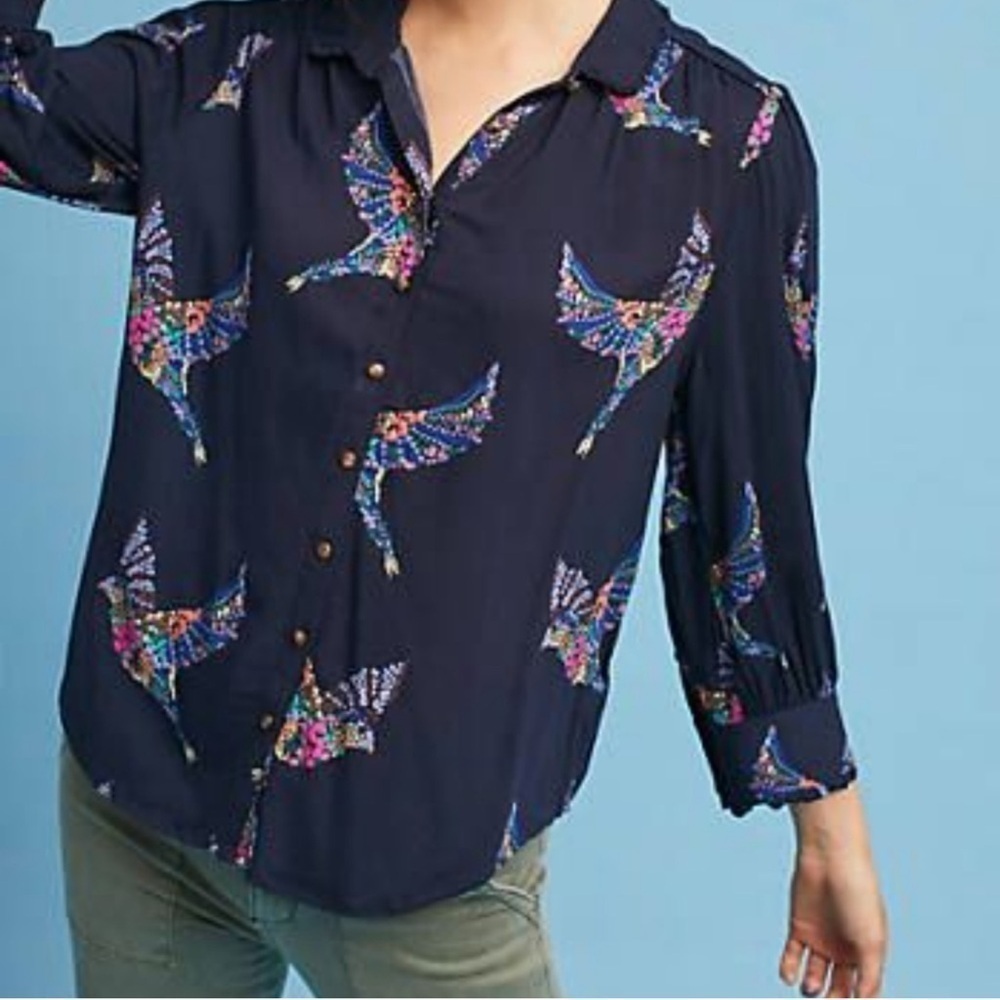 Anthropologie Maeve Aldin bird button down shirt‎